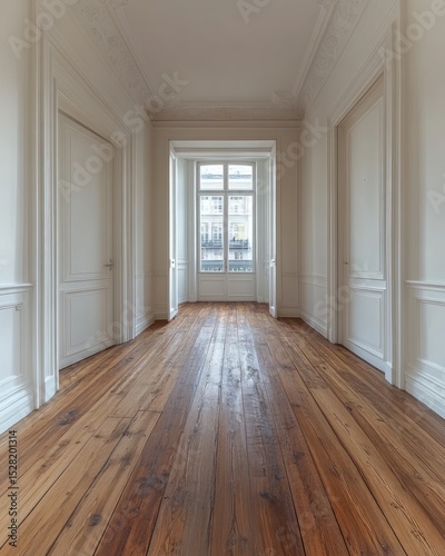 Wallpaper Mural Empty, light-filled hallway with hardwood floor Torontodigital.ca