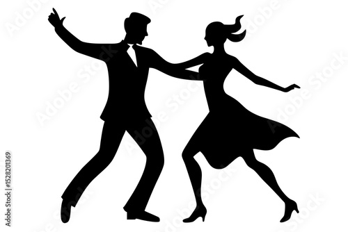 Silhouette of a dancing couple isolated on white background photo