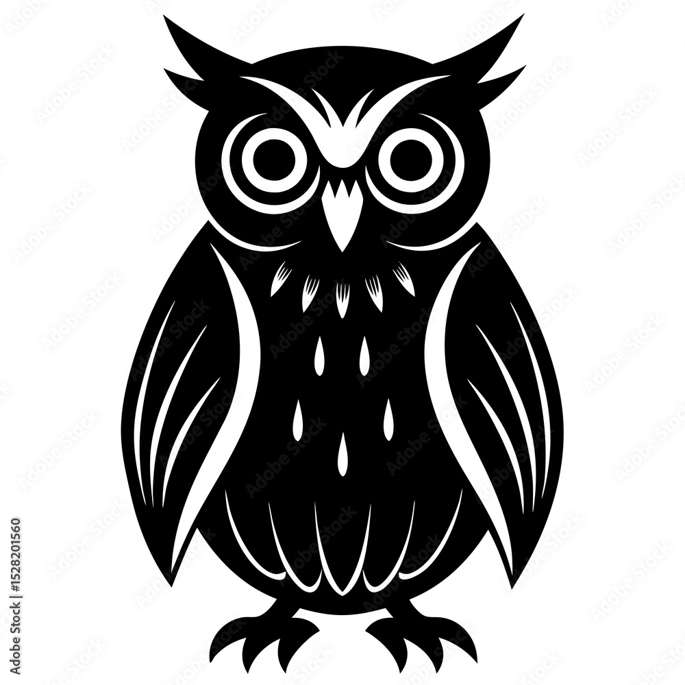Fototapeta premium Black owl silhouette isolated on white background