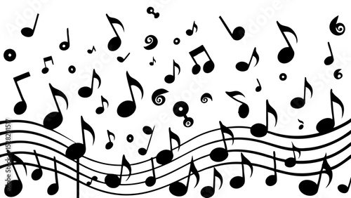 Musical notes and staff isolated on white background photo