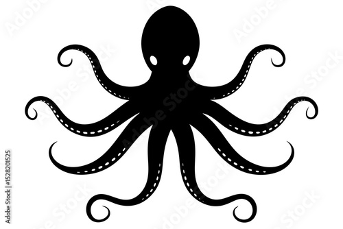 A black silhouette of an octopus isolated on white background