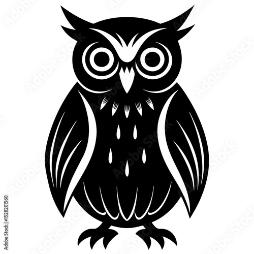 Black owl silhouette isolated on white background