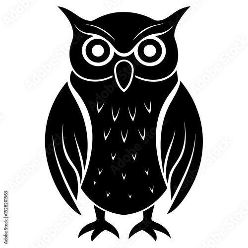 Black owl silhouette isolated on white background