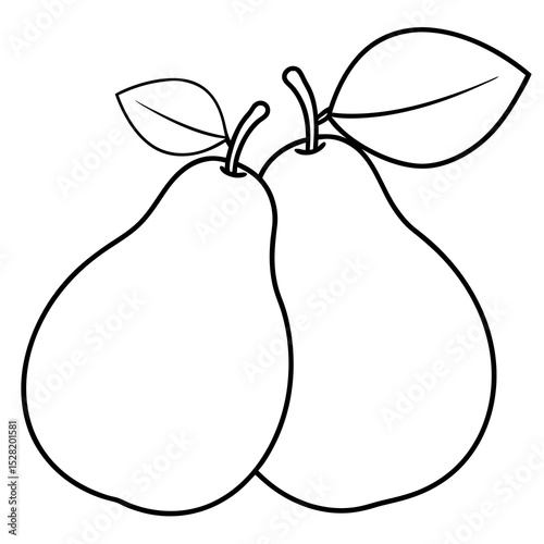Two pears with leaves, isolated on white background