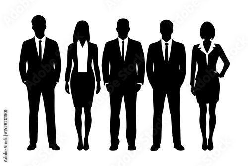 Silhouettes of a business team isolated on white background