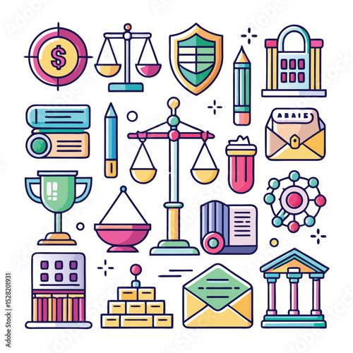 law-line-art-vector-icons-colorful-bundle