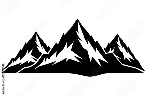 Three black mountain peaks are isolated on white background