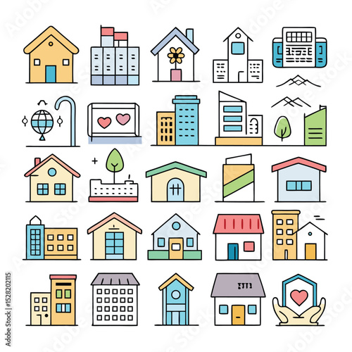 real-estate-line-art-vector-icons-colorfull