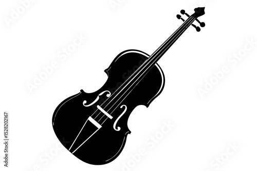 A black silhouette of a violin is isolated on white background