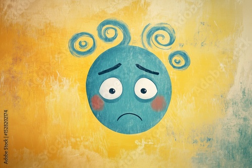 Wallpaper Mural Child-like primitive minimalist illustration of a sad face with swirly headache lines, bright simple background. Torontodigital.ca