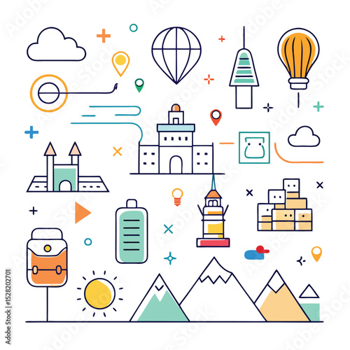 travel-line-art-vector-icons-colorful-bundle