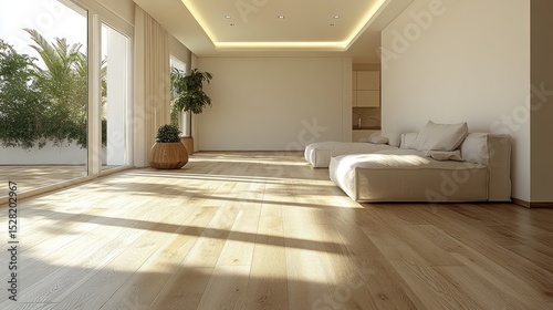 Bright, airy modern living room with patio views