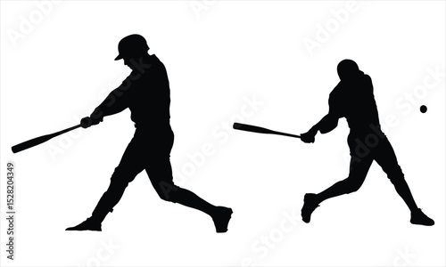 Baseball player silhouettes batting action