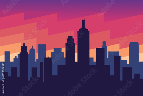 Seattle city skyline silhouette illustration at sunset with urban buildings and skyscrapers
