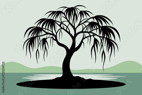 Tropical summer island beach sunset with palm tree silhouette