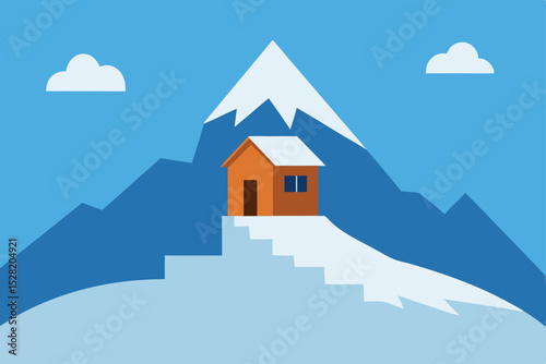 Mountain winter landscape with houses, trees, and snow-covered hills perfect for a Christmas village illustration