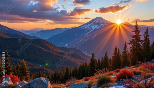 Majestic Sunrise Over Scenic Mountain Peaks Sierra Nevada Nature Photography Tranquil View