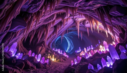Exploring the Enchanted Cave A Crystal-Rich Immersive Experience in Mythical Valley Fantasy Art