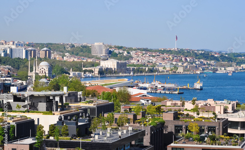 Istanbul, Turkey - Galataport waterfront in Karakoy with a view of the city skyline