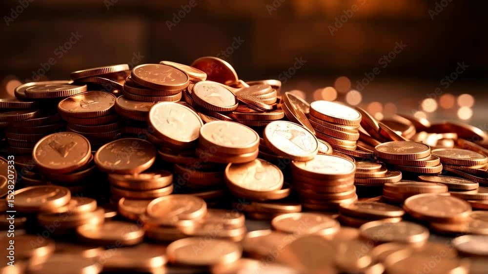Close-up still life of stacked copper coins in a pile, financial wealth or saving concept, blurry background Close-up still life of stacked copper coins in a pile, financial wealth or saving concept, blurry background