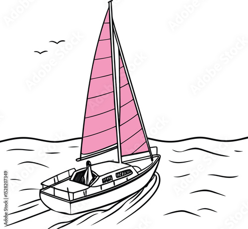Vector illustration of a sailing boat on the sea with sails, perfect for summer yachting travel