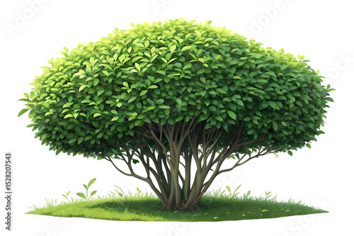 Lush Green Bush with Rounded Canopy and Exposed Branches