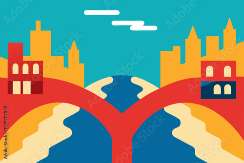 Hands of the world cradling a city skyline illustration with urban architecture