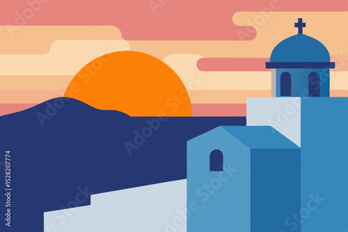 White church with blue dome in Oia, Santorini, Greece
