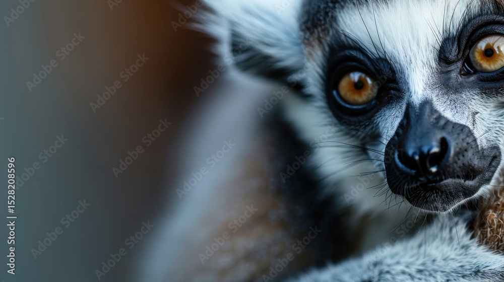 Obraz premium A striking close-up image of a lemur, showcasing its expressive eyes and unique facial markings, inviting viewers into the world of intriguing wildlife.