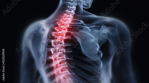 Side-View X-ray Spine Thoracic Vertebrae Highlighting Mid-Back Pain