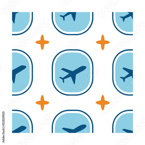 Seamless Airplane Window View Travel Pattern