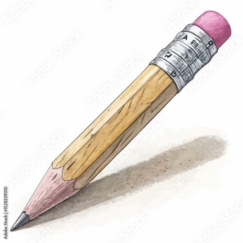 Realistic illustration of a sharpened wooden pencil for education and writing on a white background with copy space