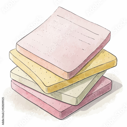  Watercolor illustration of a pastel sticky note stack for reminders and organization with copy space