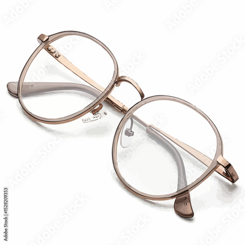 : Stylish round reading glasses in rose-gold representing vision and fashion on a white background with copy space