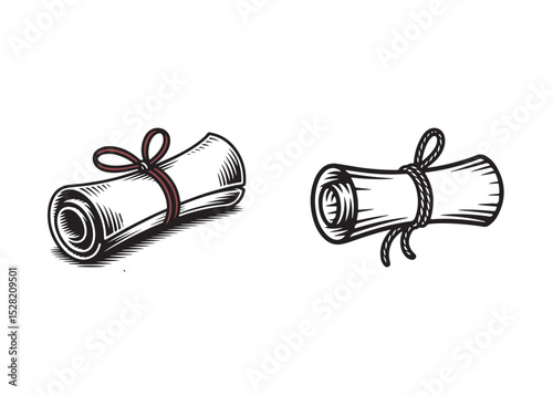 Two Vintage-Style Rolled-Up Documents with Ribbons