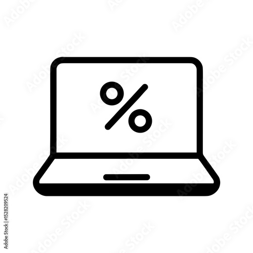 Laptop with percent symbol representing online discount – outline icon