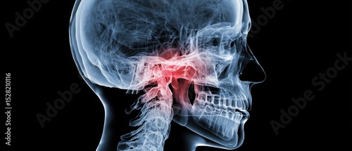 X-ray of Human Skull Highlighting Jaw TMJ Disorder Pain Area