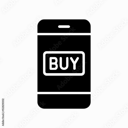 Smartphone with BUY button representing mobile shopping – solid black icon
