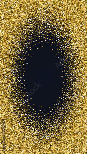 Gold hearts scattered on black background.