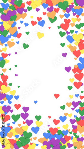 Rainbow colored scattered hearts. LGBT valentine