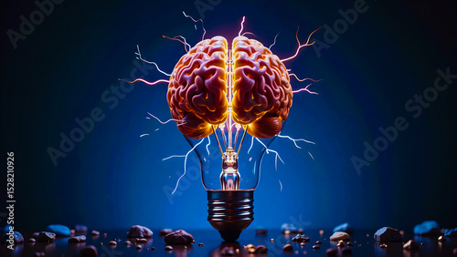 AI Innovation Concept: Brain Merging with Light Bulb – Generative AI Technology Illustration