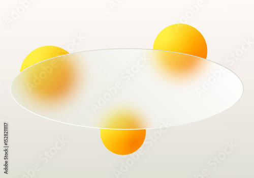 Yellow oval panel in morphism glass style with luminous 3D spheres