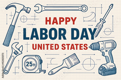 Happy labor day united states tools and construction holiday