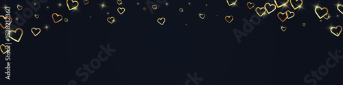 Gold hearts scattered on black background.