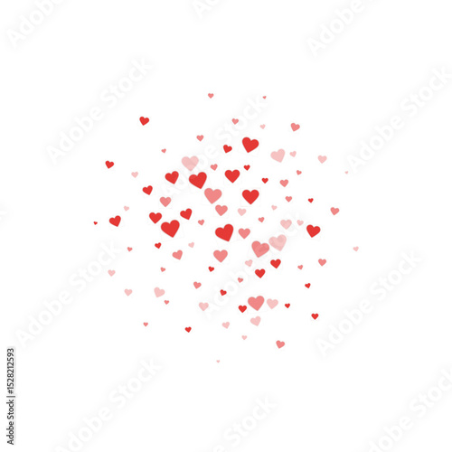 Red hearts scattered on white background.