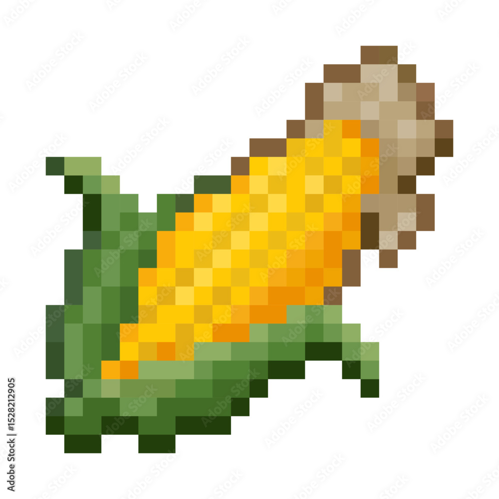 Fototapeta premium pixel art corn with green leaves. design for all business