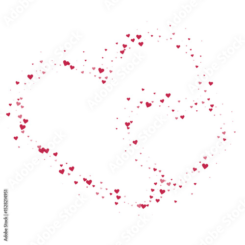 Red hearts scattered on white background.