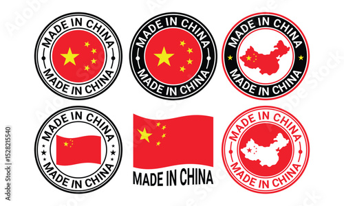 set of made in the china labels, china flag, made in the china logo, china product emblem template, Vector illustration.