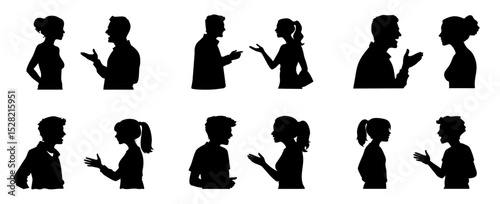 Silhouette of talking face PNG in profile, boy and girl or couple


