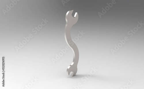 Sleek, modern, metallic wrench with unique curves on minimalist gray background - 3D render